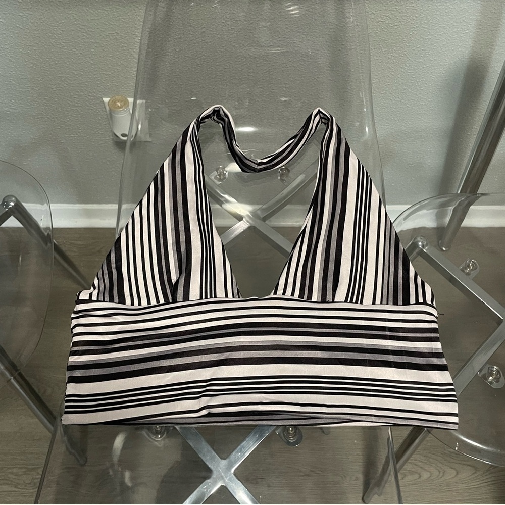 Almost Famous Black and White Striped Halter Top